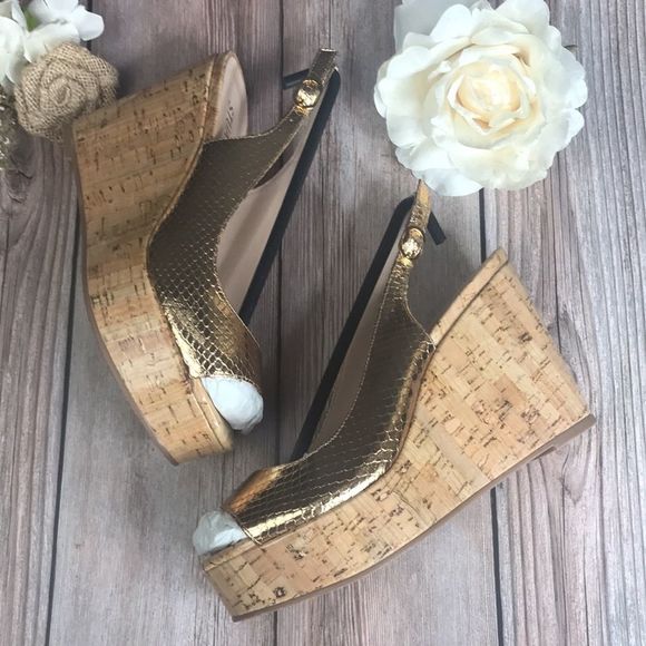 Stuart Weitzman Gold Wedge Sandals - Picture 7 of 8